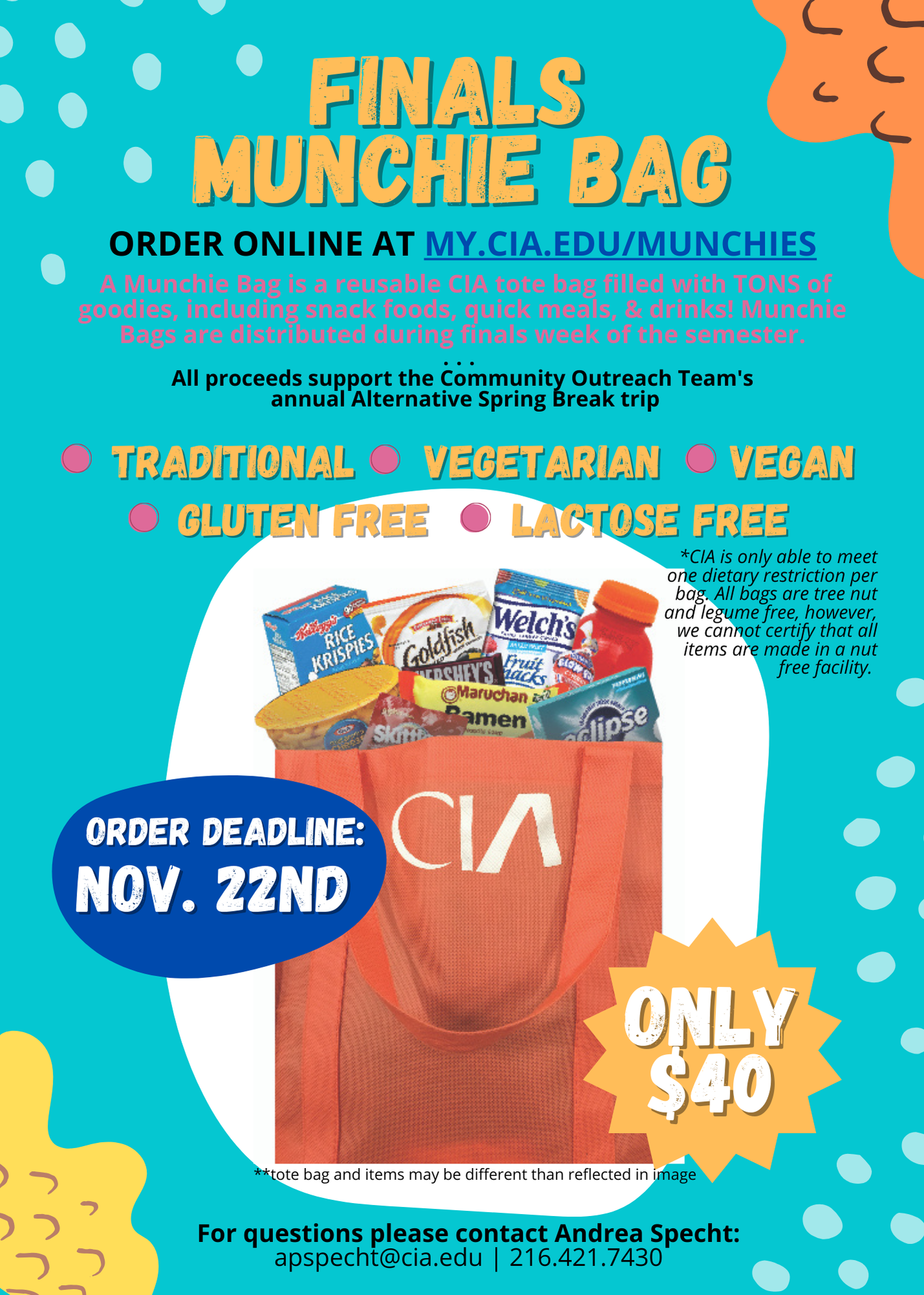 Finals Munchie Bag Orders Parents myCIA