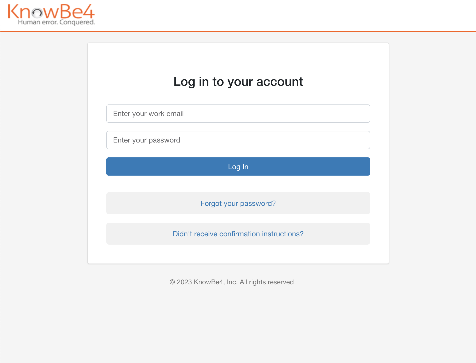 Screenshot of the knowBe4 login screen